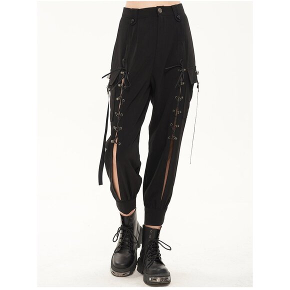 NWT Devil Fashion Open Leg Gothic Punk Lace Up Cargo Pants XS - Picture 1 of 12